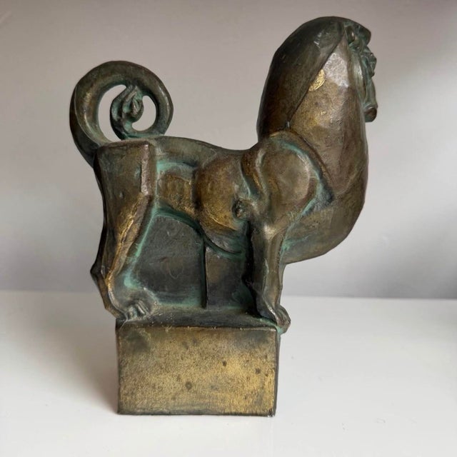 Fred Press Vintage Mid Century Modern Fred Press Leo Zodiac Bronzed Metal Sculpture For Sale - Image 4 of 4