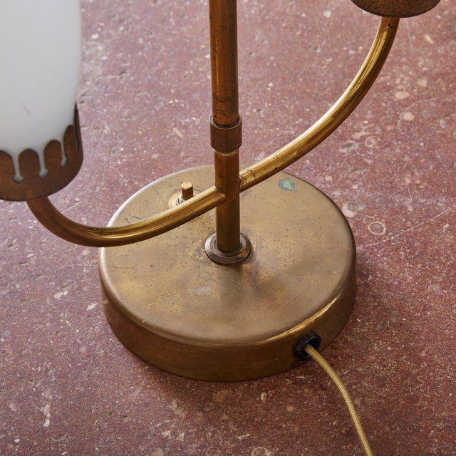 Italian Brass Table Lamp with Frosted Glass Shades, 1950s For Sale - Image 9 of 9