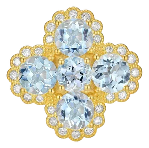 Nina Zhou Aquamarine Diamond Vintage-Style Clover Cocktail Ring in 14k Yellow Gold, Size 6