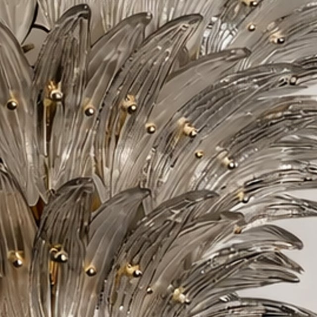 Murano Luxury Venetian Smoked-Fumè “Palmette” Murano Glass Plating Gold Chandelier For Sale - Image 4 of 4