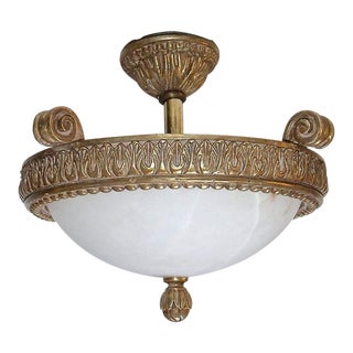1990s French Giltwood Alabaster Pendant Ceiling Light For Sale