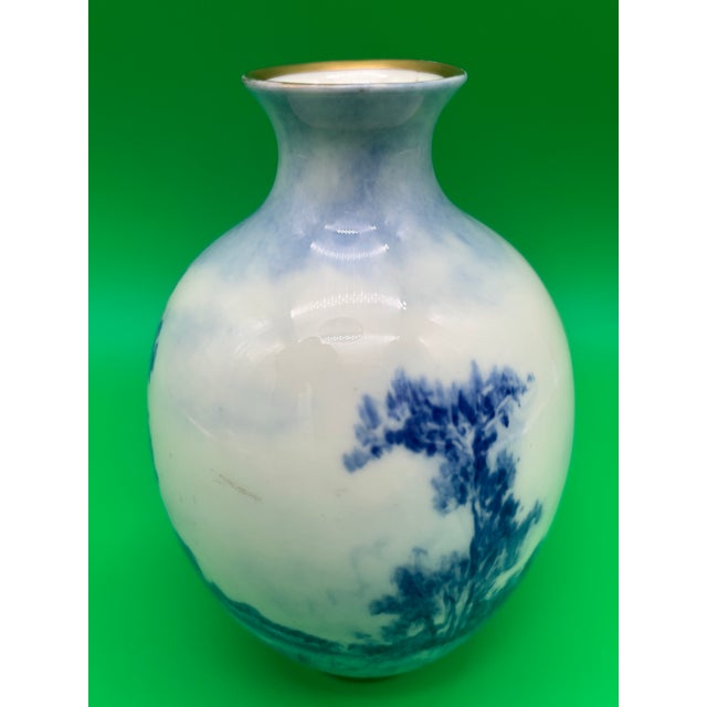 American 1889-1906 American Belleek Ceramic Art Co Early Lenox Blue Hand Painted Vase For Sale - Image 3 of 12