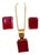 24 Carat Cushion Cut Treated Ruby Earring & Pendant Set 14 Kt Yellow Gold Chain For Sale