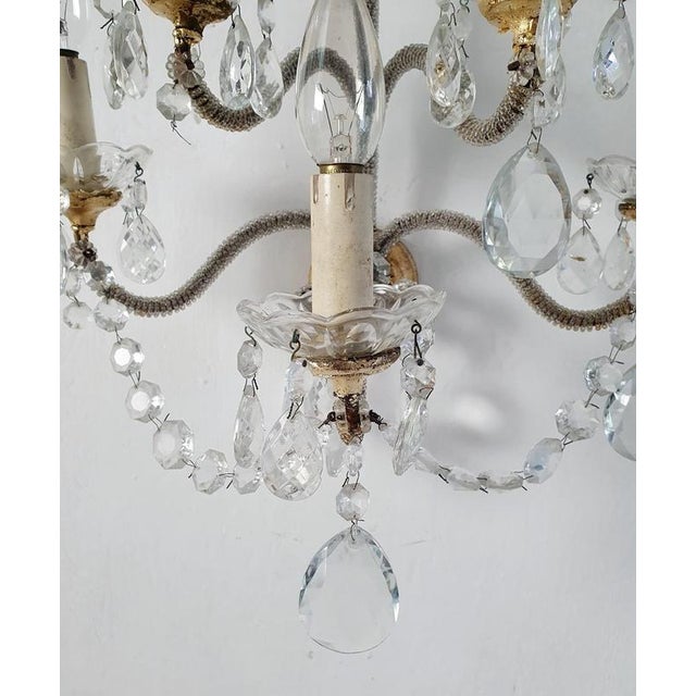 Glass Italian Rococo Wall Sconces in Gold Iron, Crystal and Glass Beads, 1950s, Set of 2 For Sale - Image 7 of 9