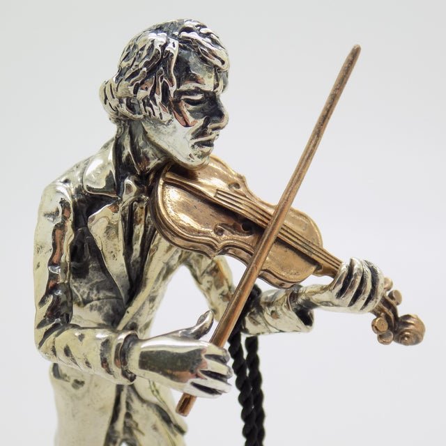 Italian Vintage Italian Handmade Genuine Silver & Brass Violinist Sculpture Figurine by Etruria For Sale - Image 3 of 14