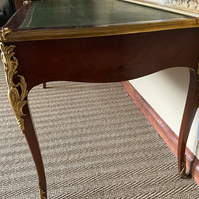 Desk Mounted Bureau Plat. French, Louis XV Revival Style,green Leather Surface With Gold Tooling For Sale - Image 4 of 11