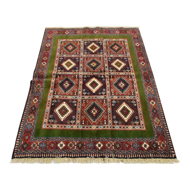 Vintage Yalameh Rug 5' X 6'5'' Multicolor Wool Tribal Hand-Knotted Carpet For Sale