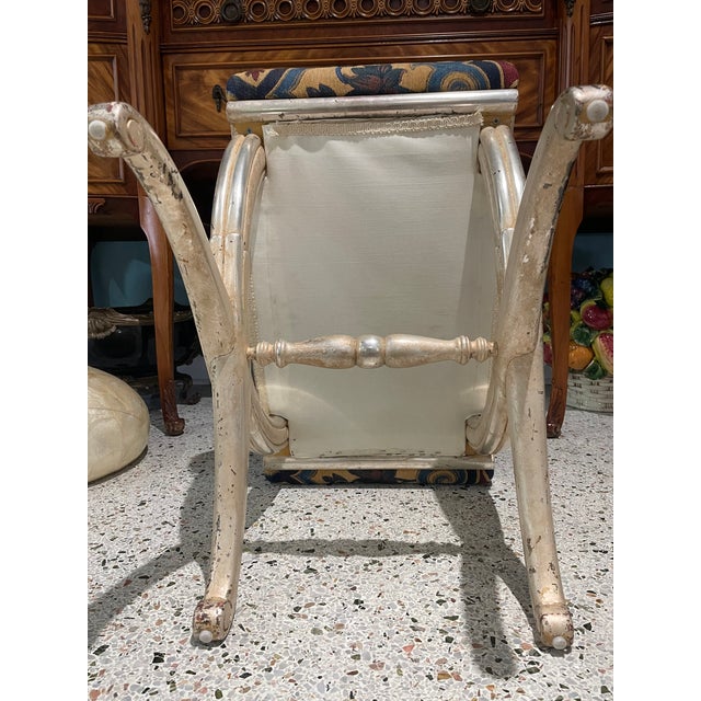 1950s Italian Vintage Water-Gilded Silver Wood Stool For Sale - Image 5 of 6