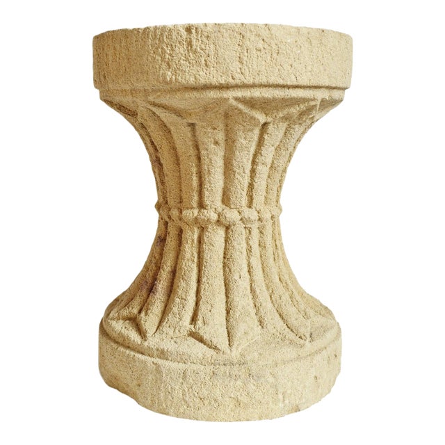 Vintage Chiseled Sandstone Small Pedestal For Sale
