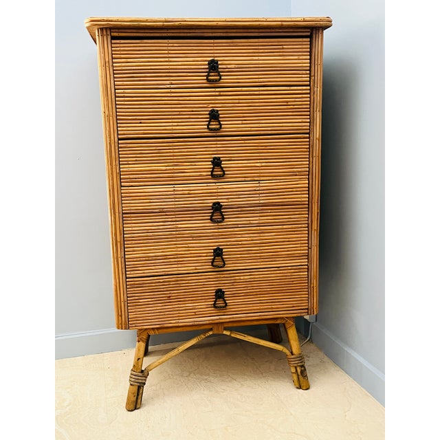 Rattan Chest of Drawers attributed to Adrien Audoux and Frida Minet, 1960s For Sale - Image 9 of 15