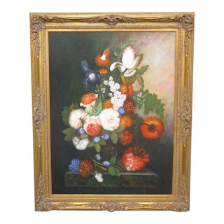 Traditional Framed Still Life Oil Painting on Canvas For Sale