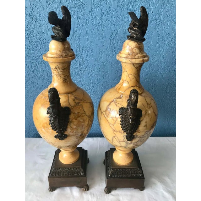 Pair of 19th Century Sienna Marble and Bronze Urns For Sale - Image 4 of 13