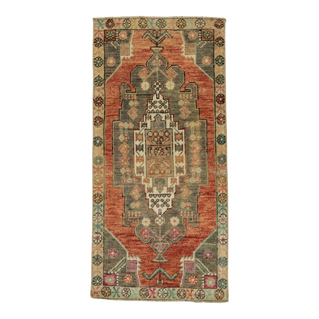 Turkish Mini Rug Oriental Hand Knotted Vintage Rug 1'8" x 3'6" #21178 For Sale