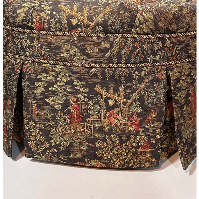 Round Chinoiserie Tufted Ottoman, Poof, Footstool, Vintage 1970’s-80’s For Sale - Image 4 of 11