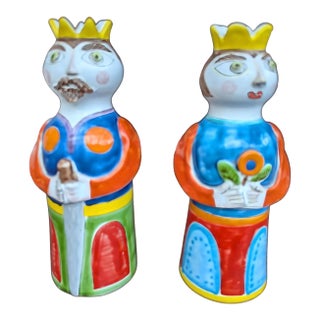 1980s Desimone Italian Ceramic King and Queen Candle Holders For Sale