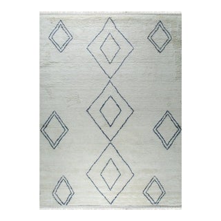 4x10 Ophelia Moroccan Ivory Geometric Modern Hand Knotted Wool Carpet Rug For Sale