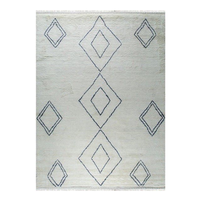 4x10 Ophelia Moroccan Ivory Geometric Modern Hand Knotted Wool Carpet Rug For Sale