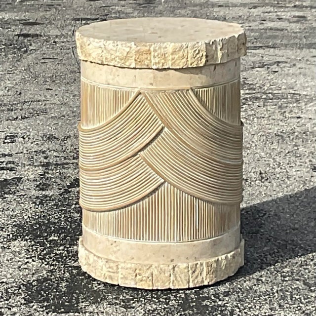 Late 20th Century Late 20th Century Vintage Washed Pencil Reed & Tessellated Stone Pedestal For Sale - Image 5 of 5