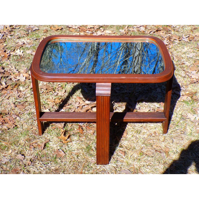 Vintage Art Deco Mirror Top End Table Solid Walnut Petite Coffee Table For Sale - Image 4 of 14