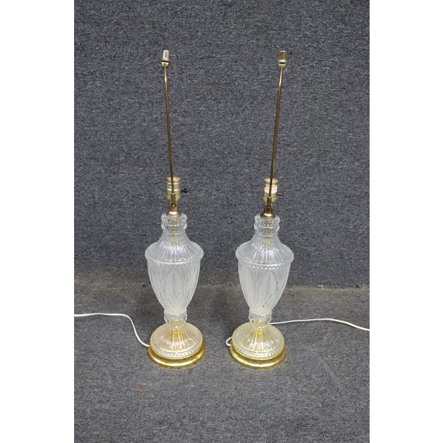 Late 20th Century Cut to Clear Crystal Table Lamps With Brass Bases - a Pair For Sale - Image 10 of 11