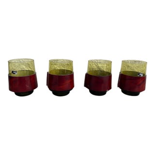 1960s Murano Empoli Mid Century Modern Leather Wrapped Green Drinking Glasses, Italy- Set of 4 For Sale