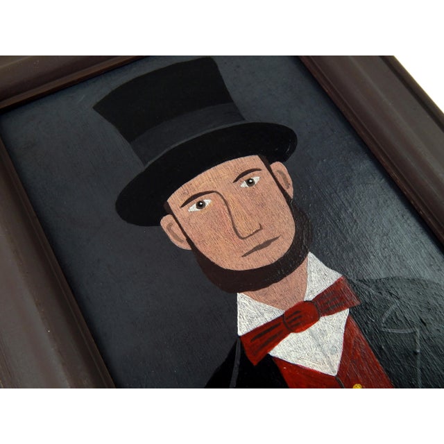 Matt Rix, Naive Portrait of Victorian Gentleman in Top Hat, Oil on Board, Framed For Sale - Image 11 of 14