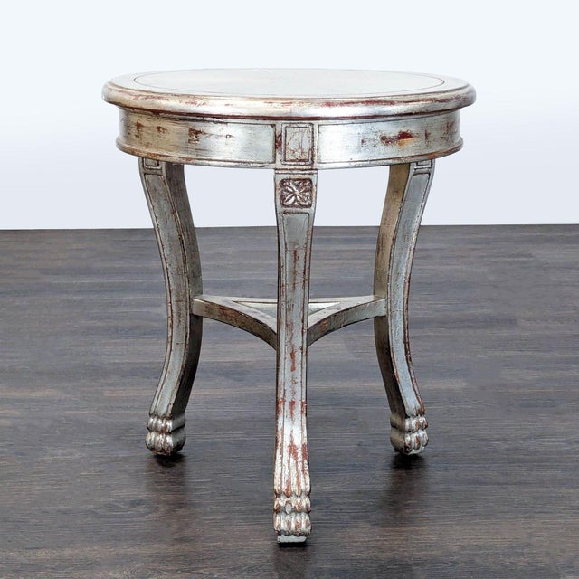 Traditional Vintage Silver Antiqued Side Table For Sale - Image 3 of 6