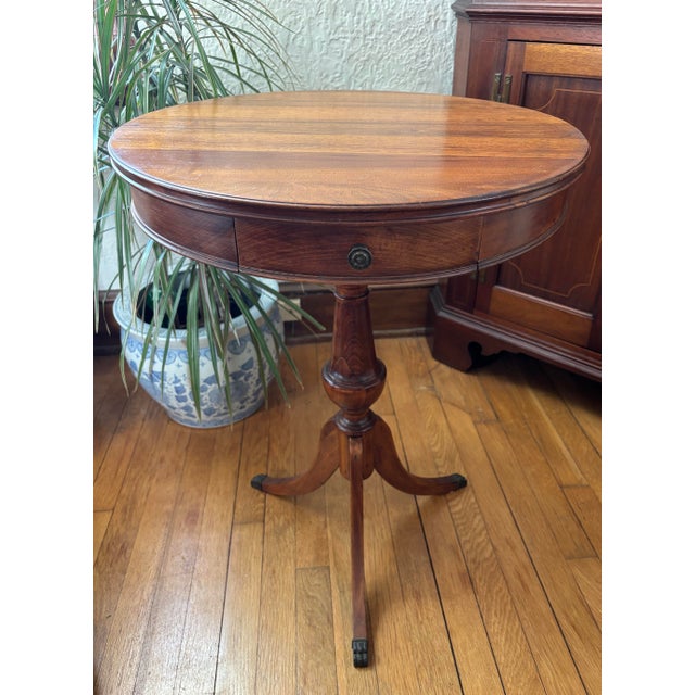 Antique Round Mahogany Drum Table With Drawer For Sale - Image 11 of 11