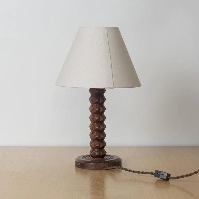 Charles Dudouyt 1940s French Carved Wood Lamp by Charles Dudouyt For Sale - Image 4 of 11