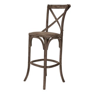 Parisienne Bar Stool with Rattan Seat - Charcoal Linen / Copper Painted Frame For Sale