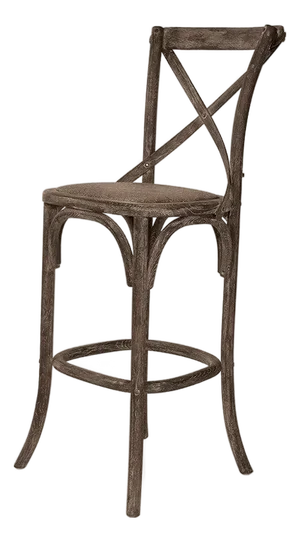Parisienne Bar Stool with Rattan Seat - Charcoal Linen / Copper Painted Frame