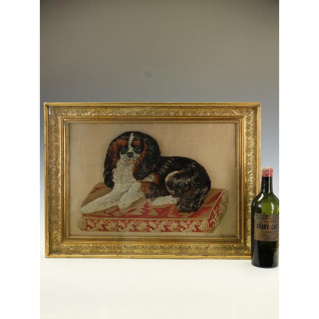 Large Framed 19th Century Folk Art Woolwork of a King Charles Spaniel on a Cushion For Sale - Image 4 of 15