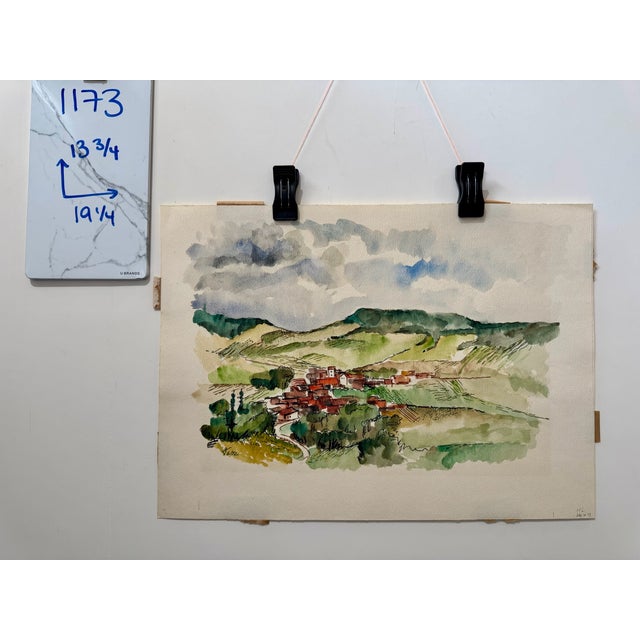 Green Henry Emil Salloch Original Watercolor on Paper Panoramic Valley Landscape, 1972. For Sale - Image 8 of 8