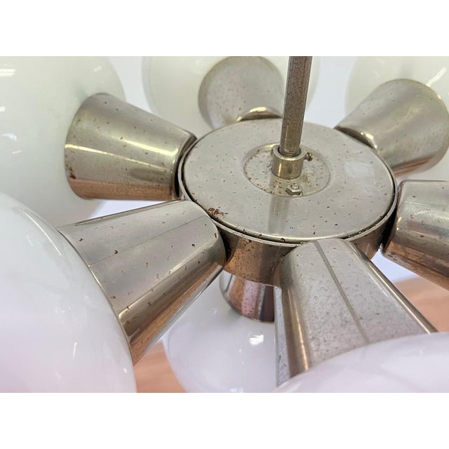 Glass Space Age Chrome Sputnik 7-Flamming Pendant, Czechoslovakia, 1970s For Sale - Image 7 of 10
