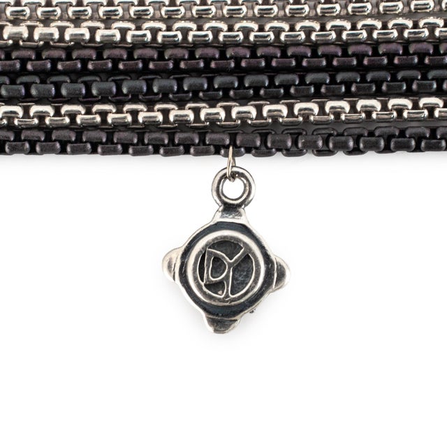 Early 21st Century Unisex David Yurman 900 Silver 32” Opera Diamond Multistrand Box Chain Necklace For Sale - Image 5 of 8