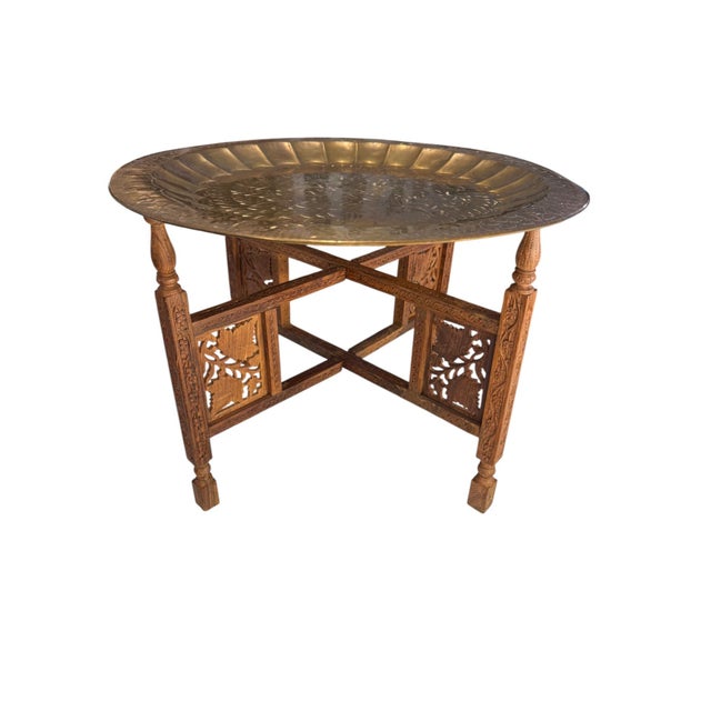 Mid 20th Century Vintage Sarna Indian Embossed Brass Collapsable Tray Table For Sale - Image 15 of 17