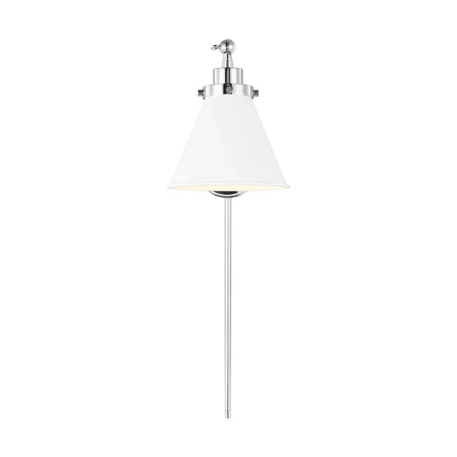 Traditional Chapman & Myers by Visual Comfort Studio Wellfleet Single Arm Cone Task Sconce, Matte White & Polished Nickel For Sale - Image 3 of 7