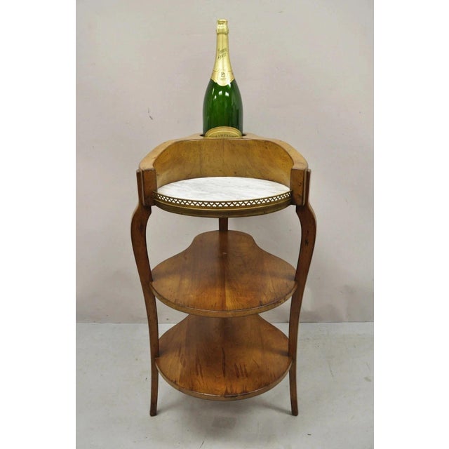 Traditional Early 20th Century French Country Provincial Biedermeier Cherry Marble Side Table Ice Bucket Holder For Sale - Image 3 of 12