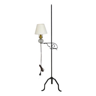 Vintage Colonial Style Iron & Hobnail Glass Tripod Floor Lamp For Sale