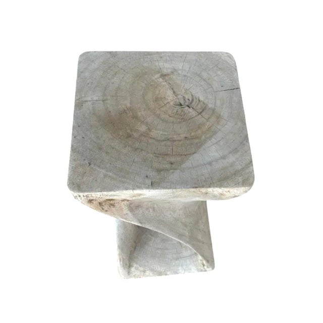 Organic Modern Hand-Carved Bleached Mahogany Pedestal Side Table For Sale In Tampa - Image 6 of 8