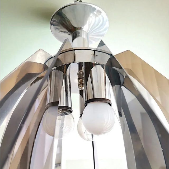 Metal Mid-Century Modern Smoked Acrylic Glass and Chromed Hanging Lamp, 1980s For Sale - Image 7 of 11