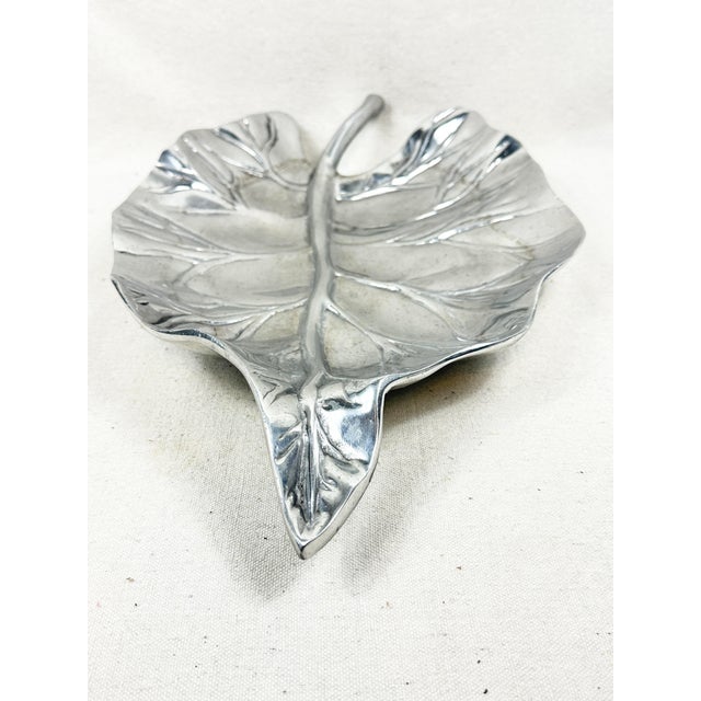Late 20th Century Vintage Sculptural Silver Pewter Leaf Platter For Sale - Image 5 of 9