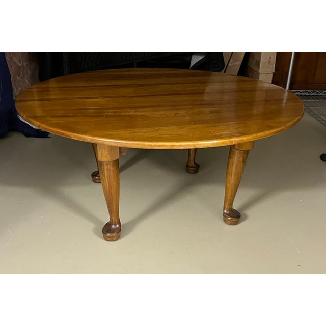 Wood Vintage Stickley Round Cherry Queen Anne Style Coffee Table With Polished Granite Top For Sale - Image 7 of 9