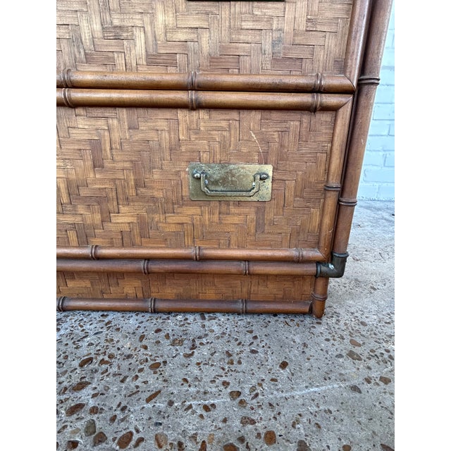 Vintage 1980s Chinoiserie Faux Bamboo and Parquetry Campaign Gentleman's Dresser For Sale - Image 9 of 15