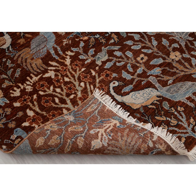 9x12 Ft. Red Peacock Garden Bird Design Handnotted Oushak Wool Rug For Sale - Image 15 of 18