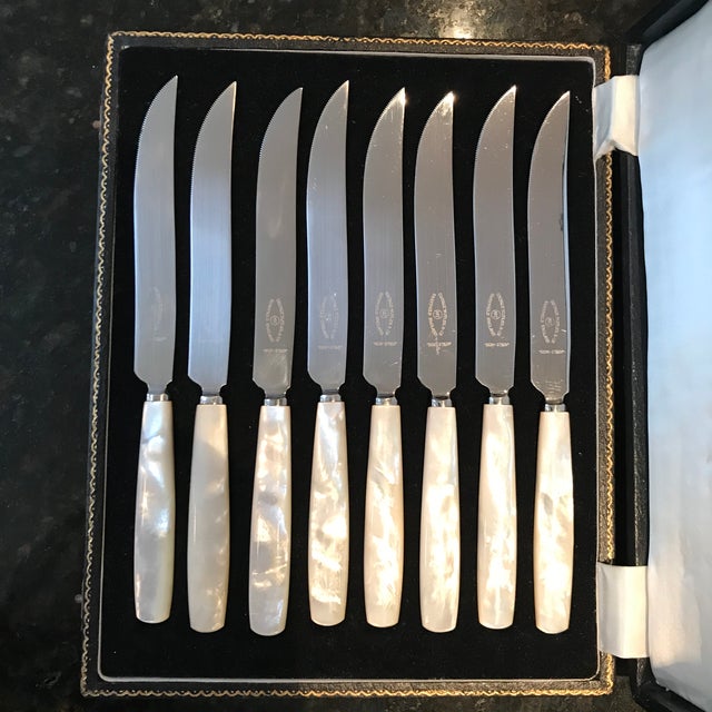 Vintage Mother Of Pearl Fruit Knives In Box George Butler Co