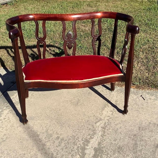 Antique Victorian Curved back settee. Walnut construction curved and bowed back rest. Beautiful piece with exceptional...