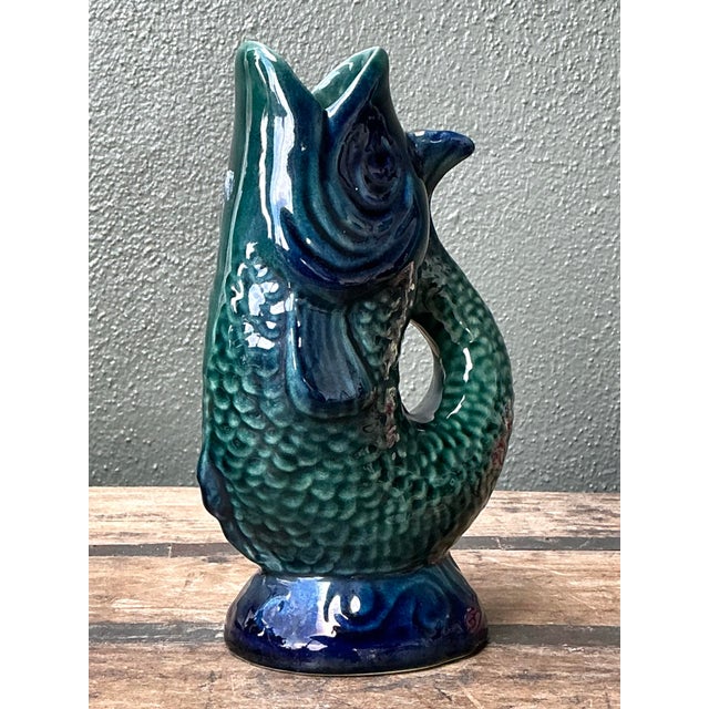 Vintage Majolica Glazed Ceramic Fish Pitcher For Sale - Image 11 of 12