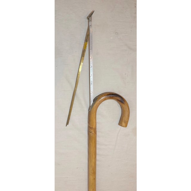 Folk Art Antique Mechanical Bamboo Wood Brass Horse Measuring Level Walking Stick Cane For Sale - Image 3 of 12
