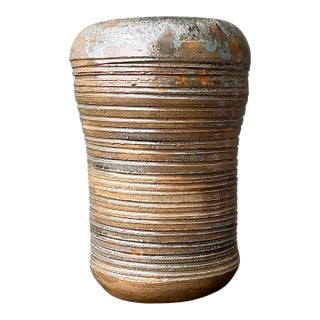 Vintage Original Studio Pottery Ribbed Vase For Sale